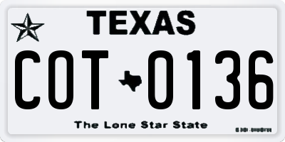 TX license plate COT0136