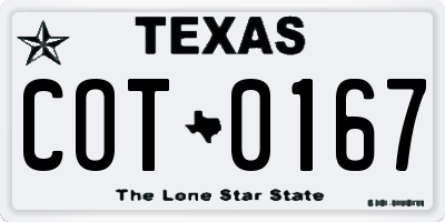 TX license plate COT0167