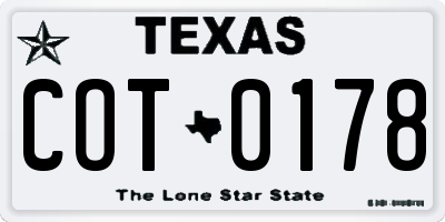 TX license plate COT0178