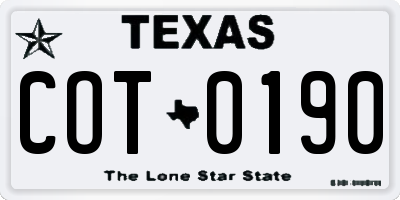 TX license plate COT0190