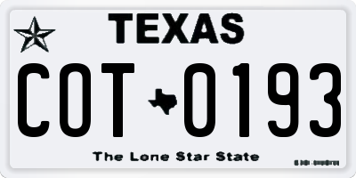 TX license plate COT0193