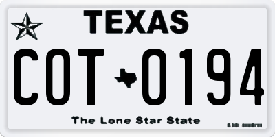 TX license plate COT0194