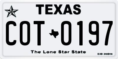 TX license plate COT0197