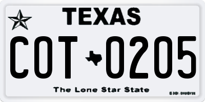 TX license plate COT0205