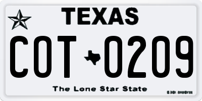 TX license plate COT0209