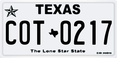 TX license plate COT0217