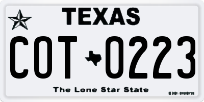 TX license plate COT0223