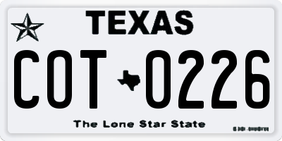 TX license plate COT0226