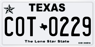 TX license plate COT0229