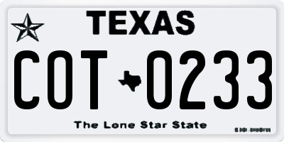 TX license plate COT0233