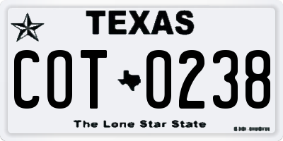 TX license plate COT0238