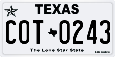TX license plate COT0243