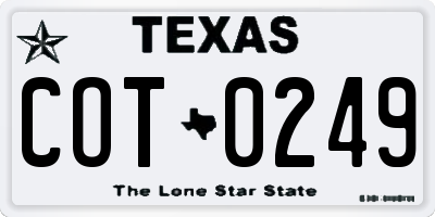 TX license plate COT0249
