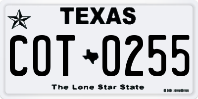 TX license plate COT0255