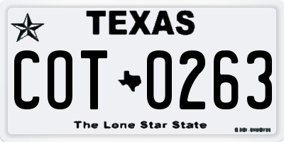 TX license plate COT0263