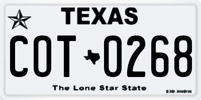 TX license plate COT0268