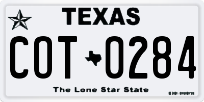 TX license plate COT0284