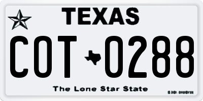 TX license plate COT0288