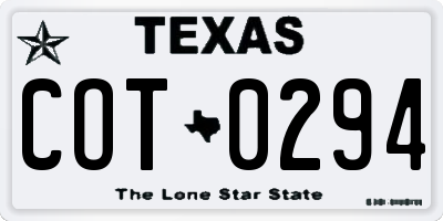 TX license plate COT0294