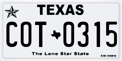TX license plate COT0315