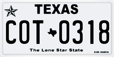 TX license plate COT0318