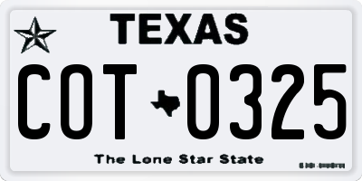 TX license plate COT0325