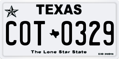 TX license plate COT0329