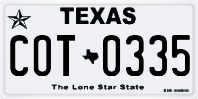 TX license plate COT0335