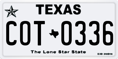 TX license plate COT0336