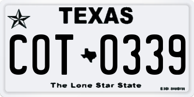 TX license plate COT0339