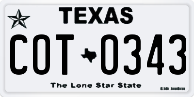 TX license plate COT0343