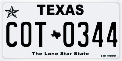 TX license plate COT0344