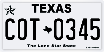 TX license plate COT0345