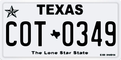 TX license plate COT0349
