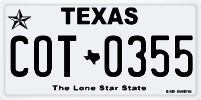 TX license plate COT0355