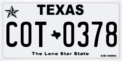 TX license plate COT0378