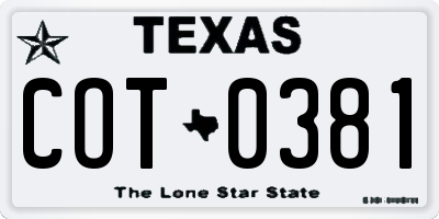TX license plate COT0381