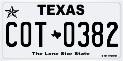 TX license plate COT0382