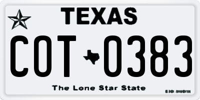 TX license plate COT0383