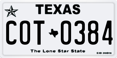 TX license plate COT0384