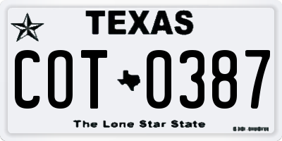 TX license plate COT0387