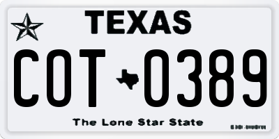 TX license plate COT0389