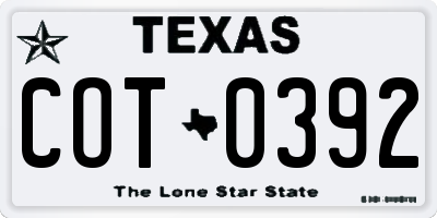 TX license plate COT0392