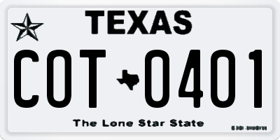 TX license plate COT0401