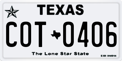 TX license plate COT0406