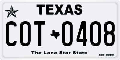 TX license plate COT0408