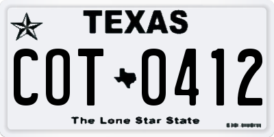 TX license plate COT0412