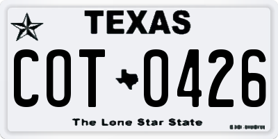 TX license plate COT0426