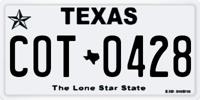 TX license plate COT0428