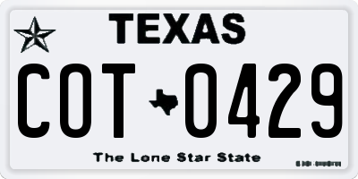 TX license plate COT0429
